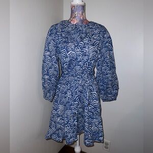 H&M Blue and White Long sleeve waist tie button up dress